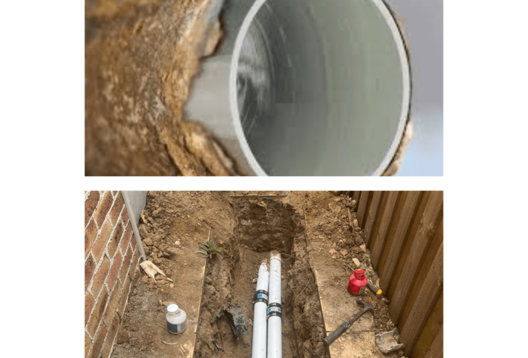 Top picture shows pipe relining, bottom picture shows pipe renewal
